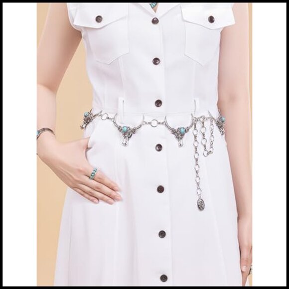 Western Concho Chain Belt Adjustable Metal Boho Chic Cowgirl Accessory main image 4